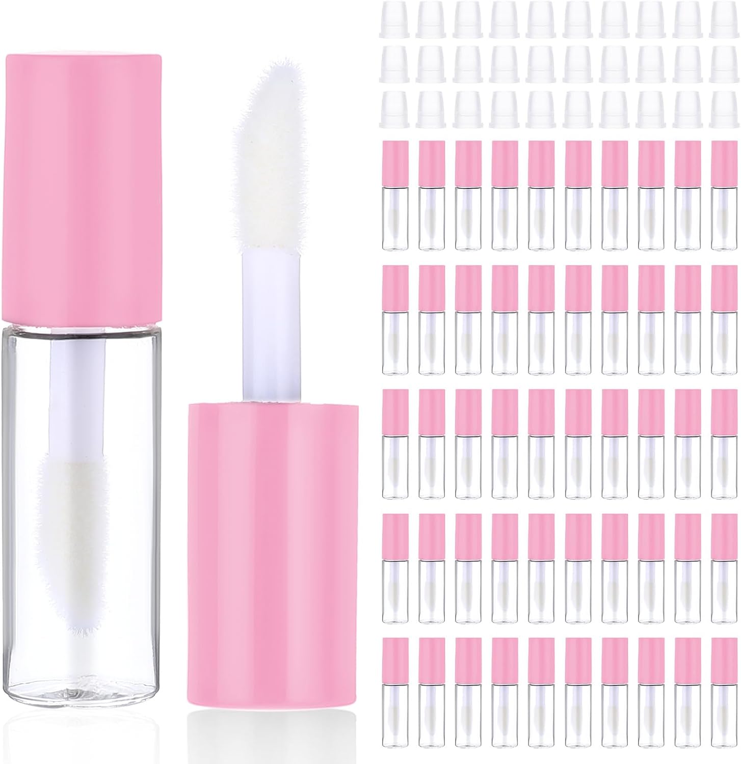 100 Pcs Mini Lip Gloss Tubes, Refillable Lip Balm Bottle Transparent Empty Containers Travel Personal Cosmetic Inserts Cosmetic Tools Mini Lipstick Containers for Women DIY Makeup (Pink)-GlimoraGlow