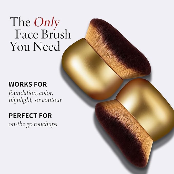 Airbrush Kabuki Brush for All Face Makeup & Foundation for Liquid, Cream and Powder Face Makeup, Large Brush for Effortless Natural Beautiful Look, With Wide-headed Bristles - Gold-GlimoraGlow