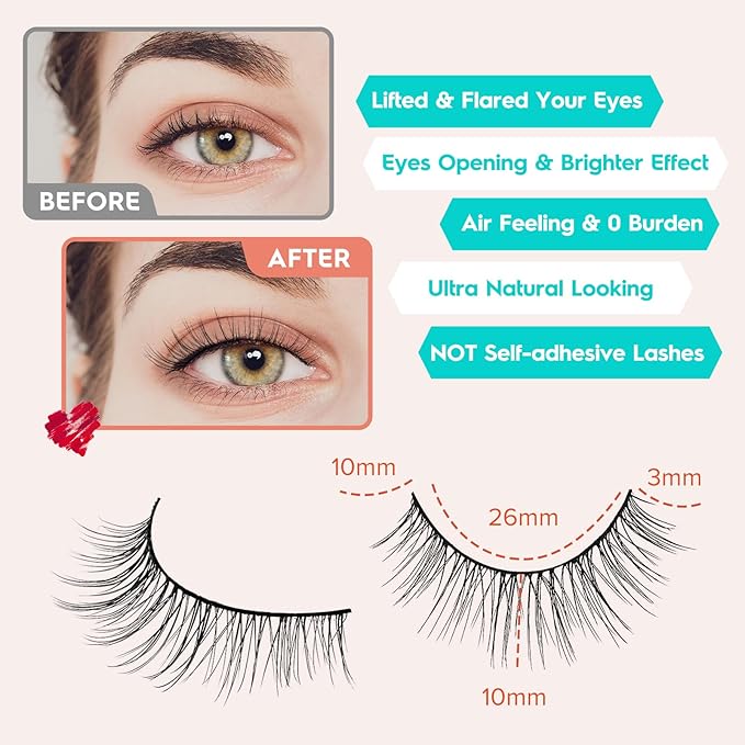 Natural Wispy Cat Eye Lashes - 3D Volume C Curl Eyelashes With Thin Band - 10mm Short Lashes - 7 Pairs-GlimoraGlow
