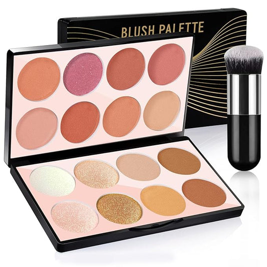 16 Colors Blush Contour Highlighter Makeup Palette, All-in-One Shimmer Silky Matte Mineral Blush Powder Palette, Face Sculpting Bronzer Blusher Illuminator Palette for a Natural Glowing-GlimoraGlow