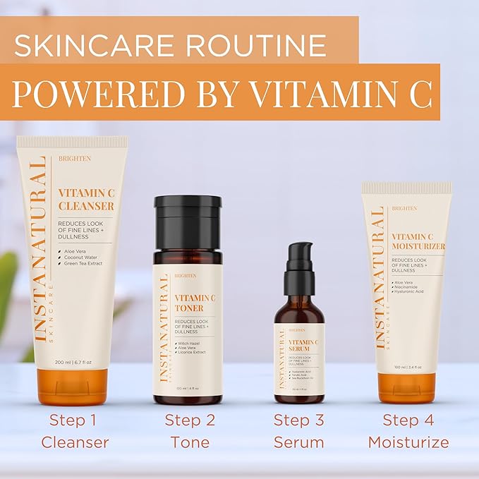 InstaNatural Vitamin C Cleanser and Moisturizer Kit, Brightens, Reduces the Look of Fine Lines and Uneven Texture, with Aloe Vera and Botanical Extracts-GlimoraGlow