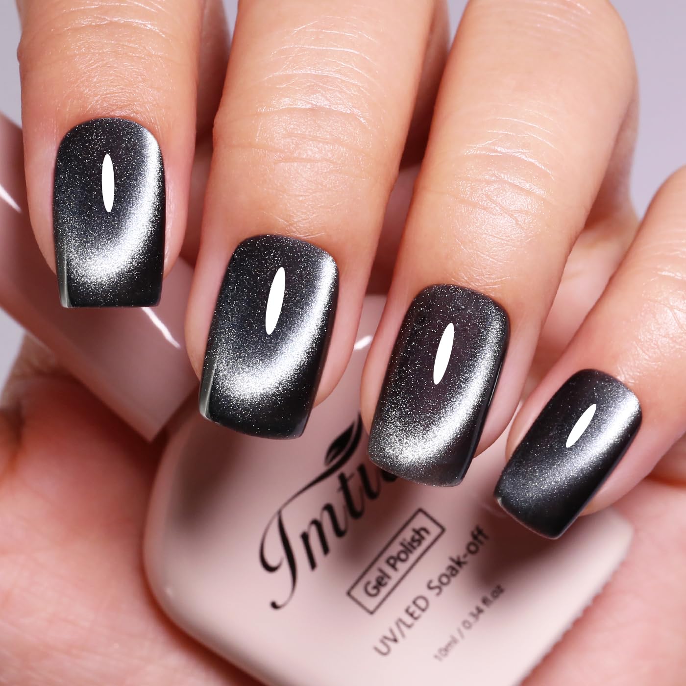 Imtiti Cat Eye Gel Nail Polish, Black Holographic Magnetic Crystal Nail Gel Polish With Magnet Glittery Galaxy Spring Summer Kit Soak Off UV Led 10ML-GlimoraGlow