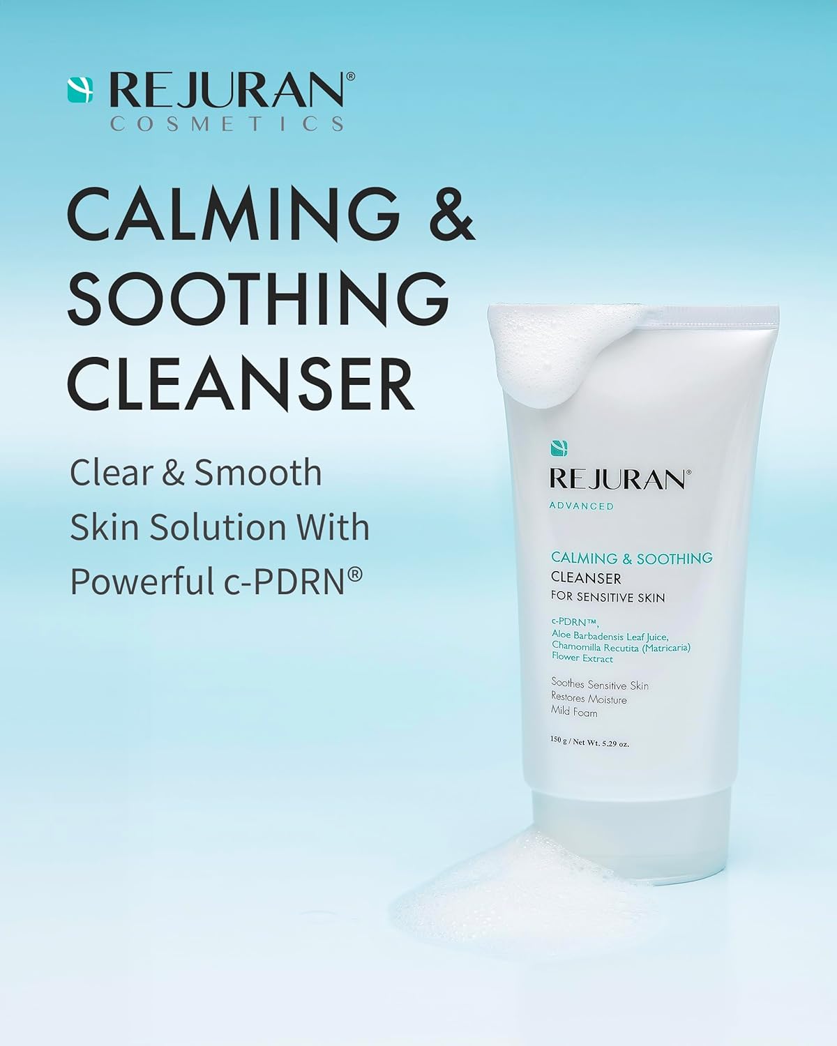 REJURAN® Advanced Calming & Soothing Cleanser, c-PDRN® - Gentle Gel Face Wash Suitable for Sensitive Skin, Effectively Retains Moisture (5.29 oz)-GlimoraGlow