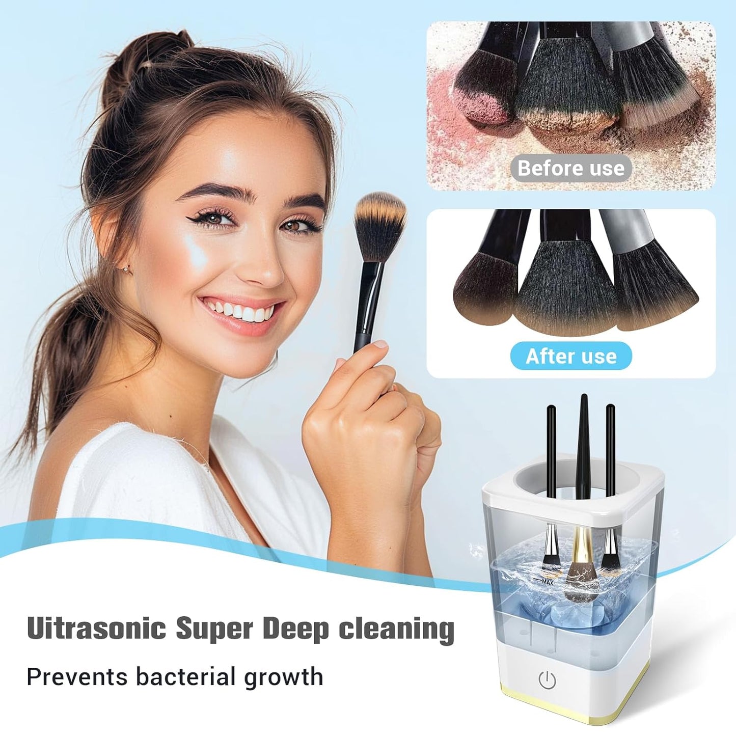 Makeup Brush Cleaner, Neeyer Super-Fast Electric Brush Cleaner Machine Automatic Brush Cleaner Spinner Makeup Brush Tools White-GlimoraGlow