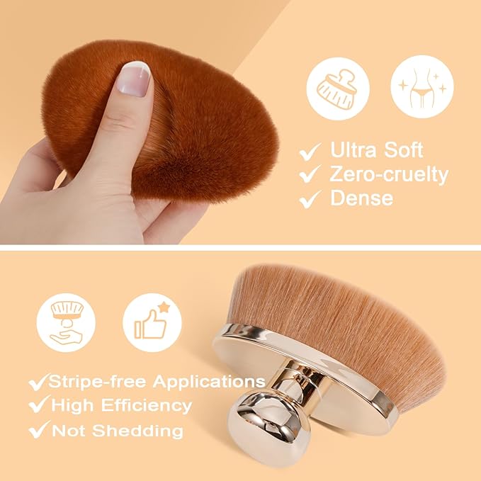 Extra Large Body Makeup Brush for Self Tanner – 115mm Wide Rose Gold Kabuki Body Brush for Bronzer Blend & Blur, Vegan Fiber Self Tanning Brush for Legs & Body with Drawstring Bag by Yoseng-GlimoraGlow