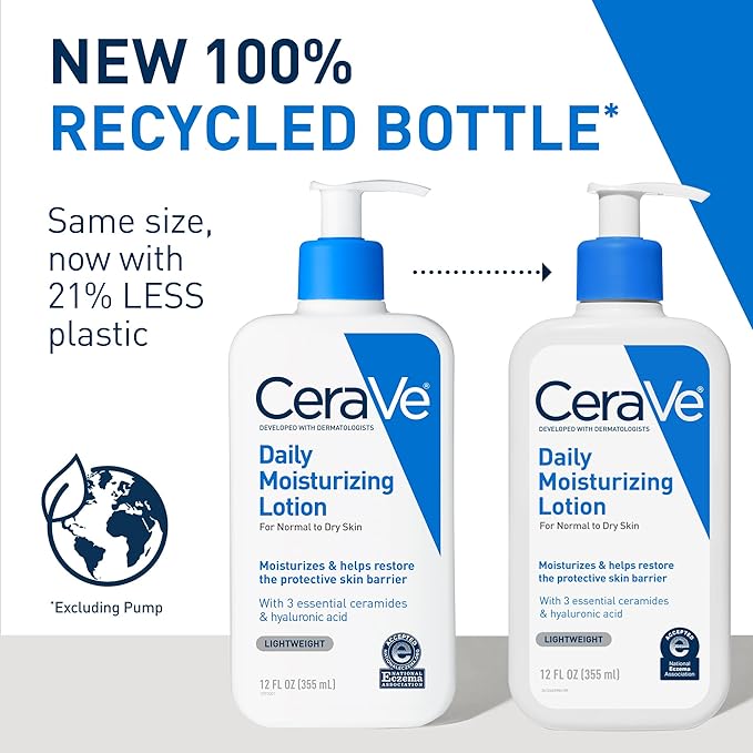 CeraVe Daily Moisturizing Lotion for Dry Skin, Body Lotion & Face Moisturizer with Hyaluronic Acid and Ceramides, Daily Moisturizer, Fragrance Free, Oil-Free, 12 Ounce-GlimoraGlow
