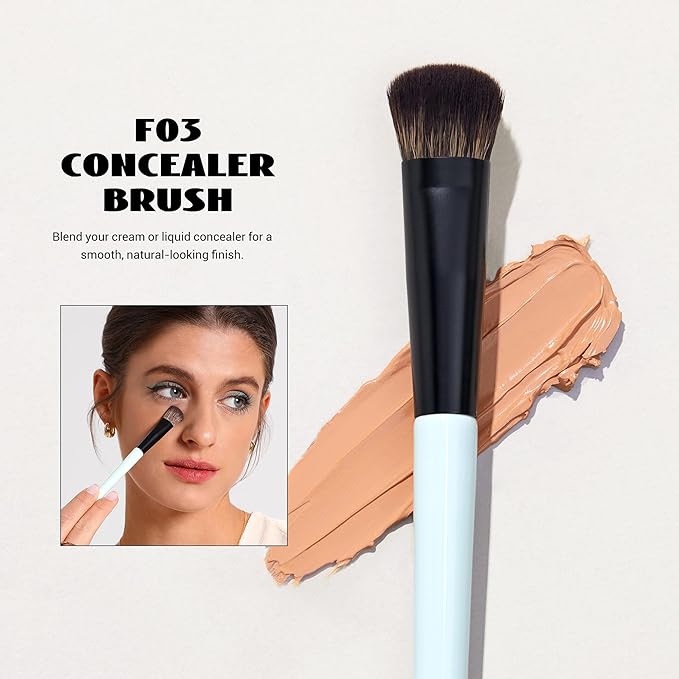 Jessup Face Makeup Brushes Blue 3pcs Double Ended Makeup Brush for Foundation Contour Blush Highlight and Concealer Brush, Premium Synthetic Brush Set T503-GlimoraGlow