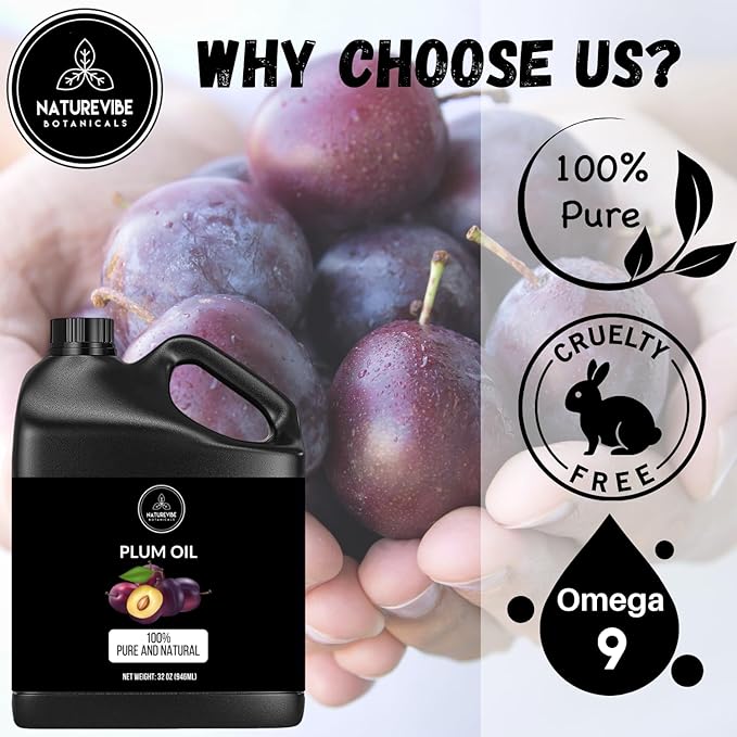 Naturevibe Botanicals Plum Oil 32 Ounces | 100% Pure and Natural | Great for Skin Care and Hair Care-GlimoraGlow