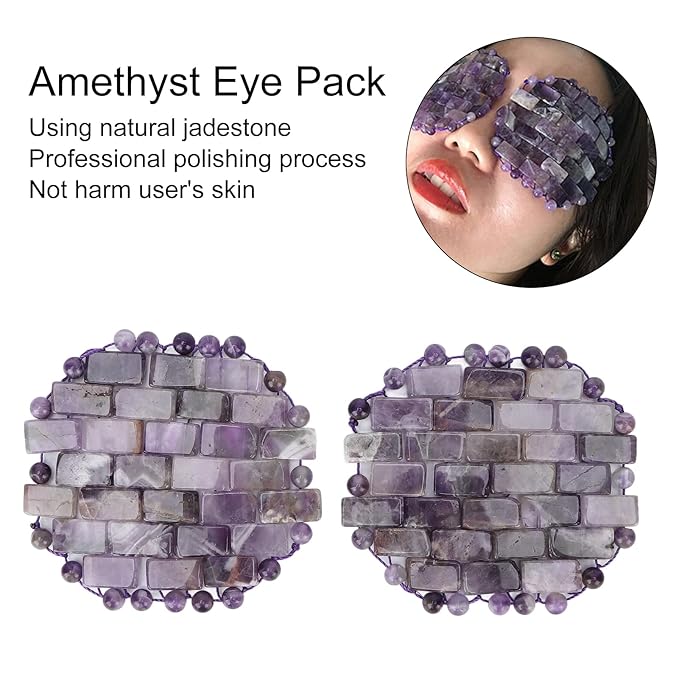 Jade Eye Mask, Amethyst Eye Pack Wrinkles Swelling Elimination Dark Circles Fading Jadestone Eye Massager Eye Pad Eye Shape Eye Covers for Men Women Soothing Eye Patch Reducing Facial Edema Stone-GlimoraGlow