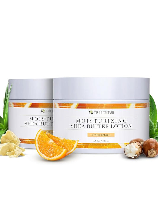 Tree to Tub Shea Body Butter for Dry, Extremely Dry, Sensitive Skin - Moisturizing Body Cream for Women & Men, Hydrating Body Lotion Moisturizer w/Vitamin C, Organic Cocoa, All Natural Citrus Scent-GlimoraGlow