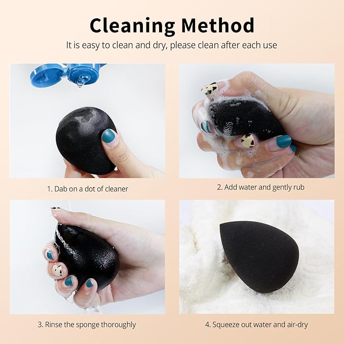 BEAKEY Makeup Sponge Set, 5 Pcs Foundation Blending Sponge, Beauty Sponges Flawless for Liquid, Cream, and Powder, Latex-Free and Vegan Boun Boun Sponges, Makeup Sponges Black-GlimoraGlow