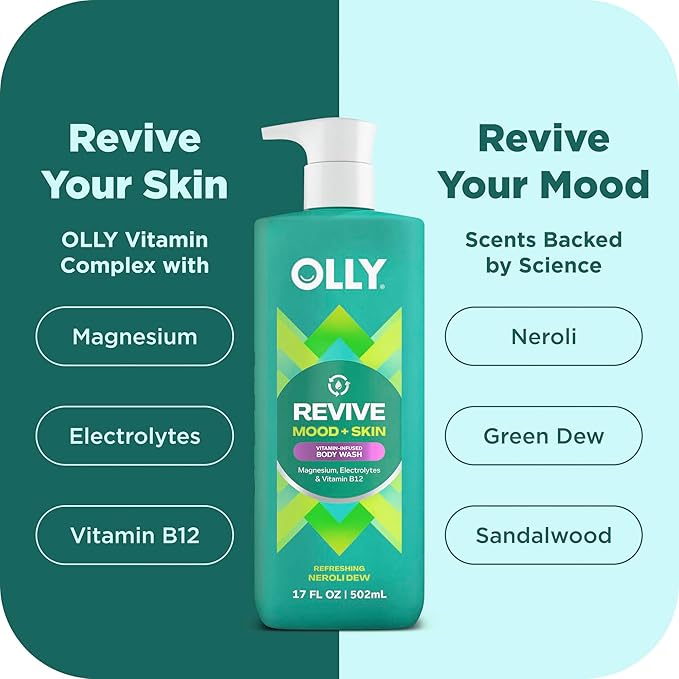 OLLY Revive Body Wash with Magnesium, Electrolytes & Vitamin B12– Nourishing Cleanser for Skin Barrier Repair, Deep Hydration, Refreshing Nerolidew Scent, 17 oz-GlimoraGlow