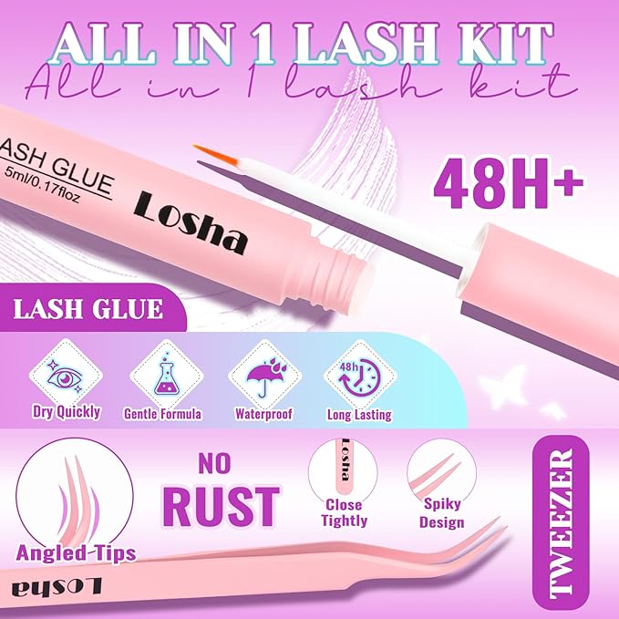 Losha Lashes Spiky Manga Lashes Wet Look Dramatic False Eyelashes 10 Pairs D Curl Cat Eye Lashes Kit with Lash Glue and Lash Tweezers Cosplay Anime Fake Eyelashes (Daring)-GlimoraGlow