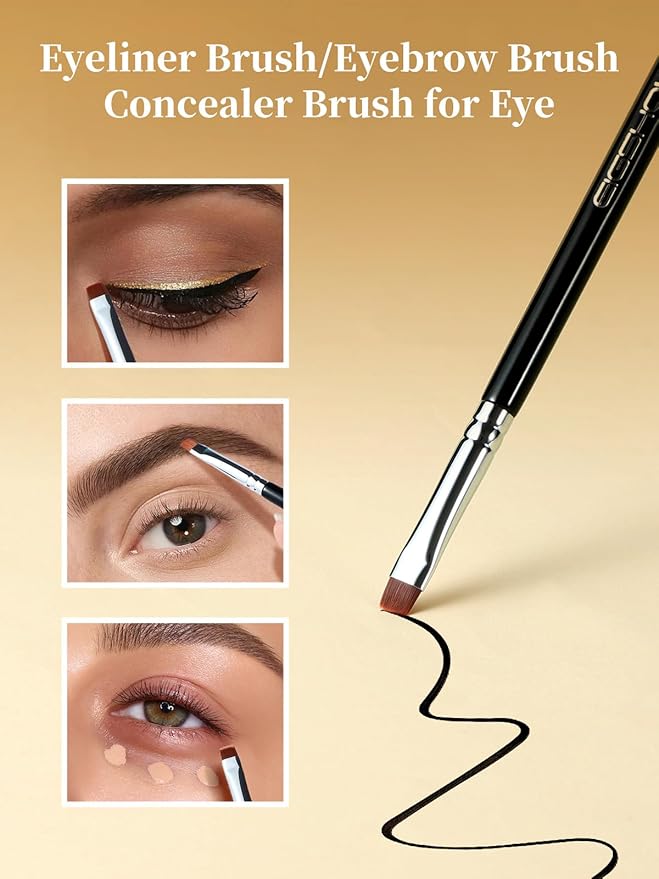 EIGSHOW Flat Eyeliner Brush, Professional Precise Eyebrow Concealer Brush for Sharp Defined, Eye Liner Application with Gel Liquid Cream Powder (E808)-GlimoraGlow