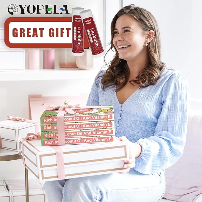 10 Pack Natural Lip Balm Bulk with Vitamin E and Coconut Oil Valentine's Day best choice - Moisturizing, Soothing, and Repairing Dry and Chapped Lips - 10 Flavors - Non-GMO-GlimoraGlow