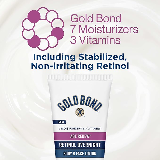 Gold Bond Age Renew Retinol Overnight Body & Face Lotion, With Retinol & Peptide Complex, for Dry Skin, 7 oz.-GlimoraGlow