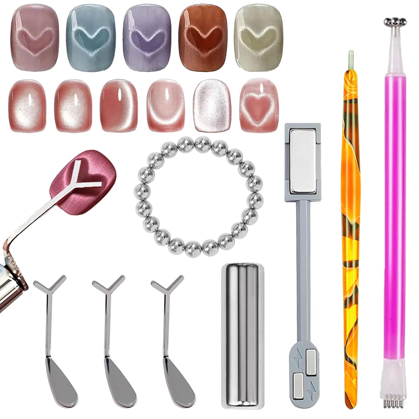 24 Pcs Cat Eye Magnet for Nails + 3 Y-Shaped Metal Brackets for Heart Cat Eye Effect Cylindrical Nail Magnet Magnetic Beads Magnet Double Ended Flower Magnet Stick for Cat Eye Nail Polish-GlimoraGlow