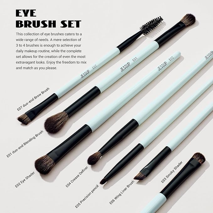 Jessup Makeup Brushes Set 10pcs, Double Sided Foundation Contour Blush Highlight Blending Eyebrow Brush Eyeshadow Eyeliner Concealer Brush, Bright Cyan Cruelty Free Cosmetic Tools T500-GlimoraGlow