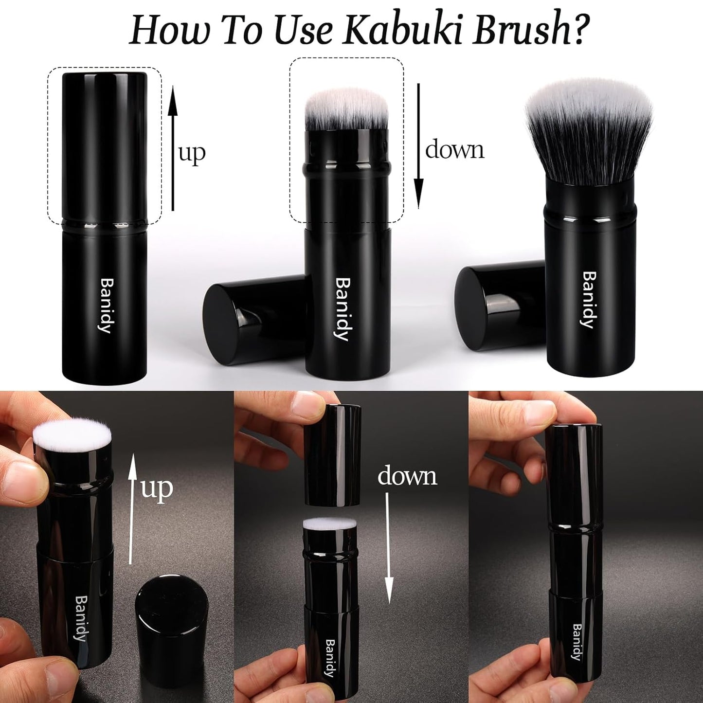 Makeup Brush Kabuki Face Brushes Retractable Travel Blush Kabuki Brush Portable Flawless for Foundation, Powder Blush, Bronzer, Buffing, Liquid, Cream, Cruelty Free with Cover-GlimoraGlow