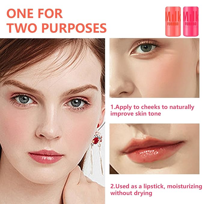 2 Pcs Milk Jelly Blush,Jelly Tint Blush Stick Sheer Lip & Cheek Stain Milk Cooling Water Jelly Tint Long Lasting Face Blushes, Lip Gloss Cheek Solid Moisturizer Stick (01#+02#)-GlimoraGlow