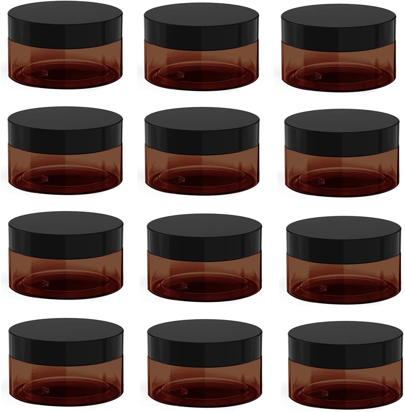 1 oz Amber Plastic Cosmetic Jars Leak Proof Container with Black Lid for Cream, Lotion, Powder, ointment, Beauty Products etc, 12 Pcs.-GlimoraGlow