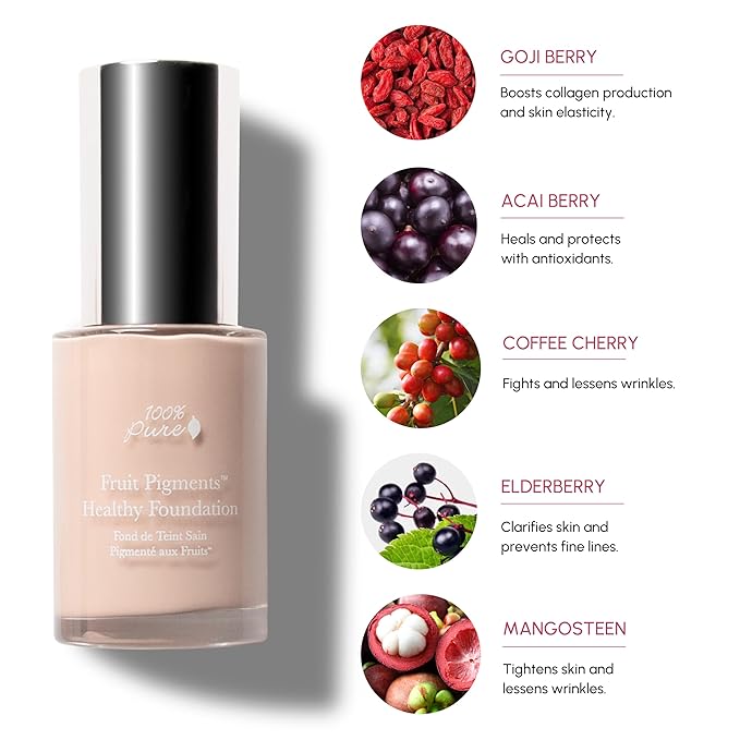 100% PURE Fruit Pigmented Healthy Foundation, Alpine Rose, Liquid Foundation Makeup, Anti-aging, Full Coverage, Matte Finish - 1 Fl Oz-GlimoraGlow
