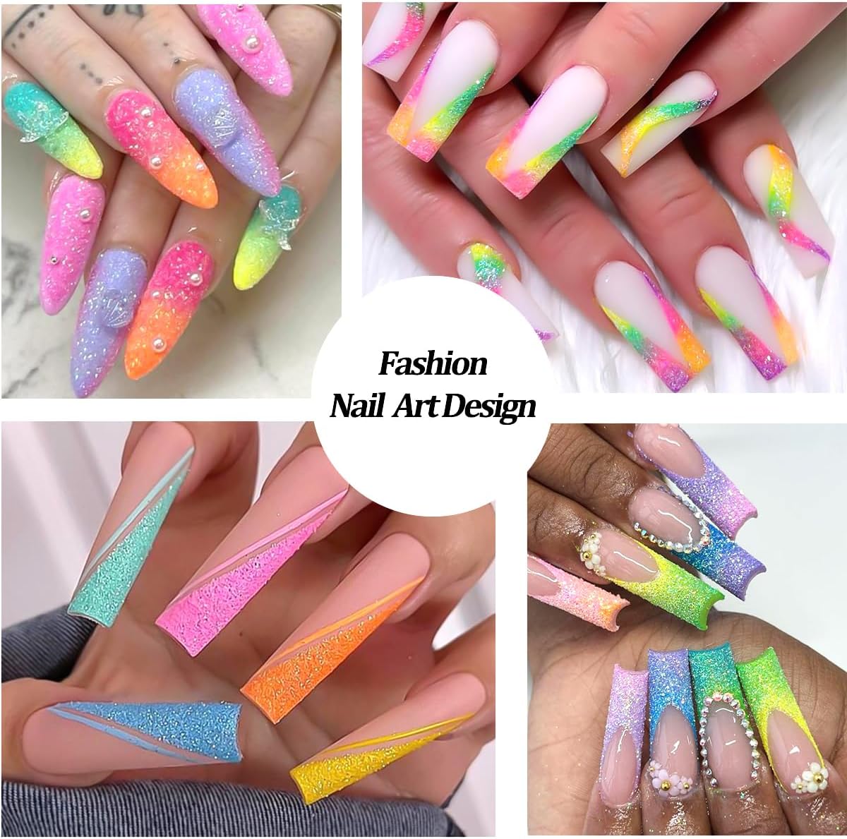 10 Bottle Shimmer Sugar Glitter Powder for Nails,Colorful Candy Coat Effect Iridescent Nail Dipping Powder Pigment, Fluorescent Chrome Dust and Stainless Steel Cuticle Pusher for DIY Manicure Decor-GlimoraGlow