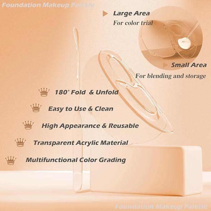 180 Degree Folding Acrylic Makeup Mixing Palette, Plastic Foundation Makeup Facial Palette with Felt Bag, Transparent Spatula Tool for Eyeshadow Liquid Foundation Cosmetic Pigment Mixing-GlimoraGlow