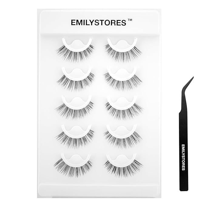 False Eyelashes, 5 Pairs Wispy Light Pre-Glued Self Adhesive Lashes with Applicator (Wispy)-GlimoraGlow