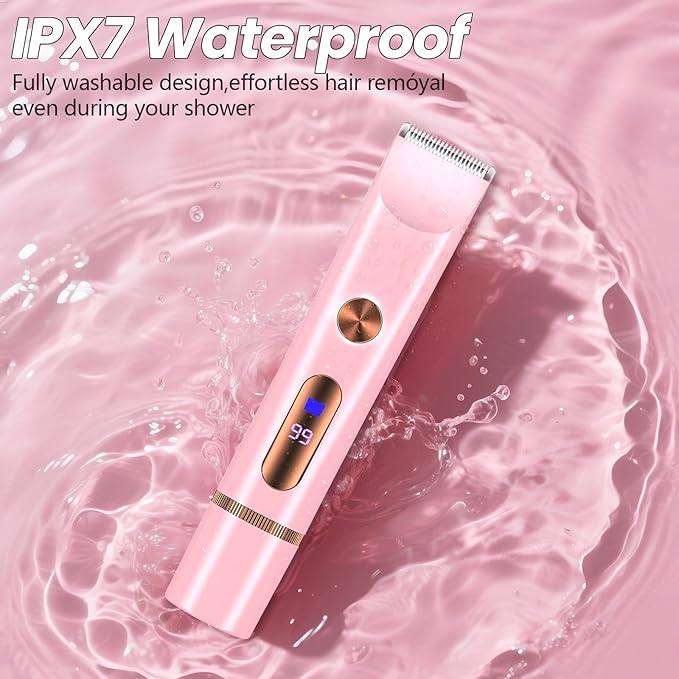 2025 Upgraded Dermave Bikini Shaver - 2 in 1 Bikini Trimmer for Women with LCD Display, Dual Head Cordless Electric Shaver, IPX7 Waterproof Wet/Dry Body Hair Trimmer for Face, Body & Intimate Areas-GlimoraGlow