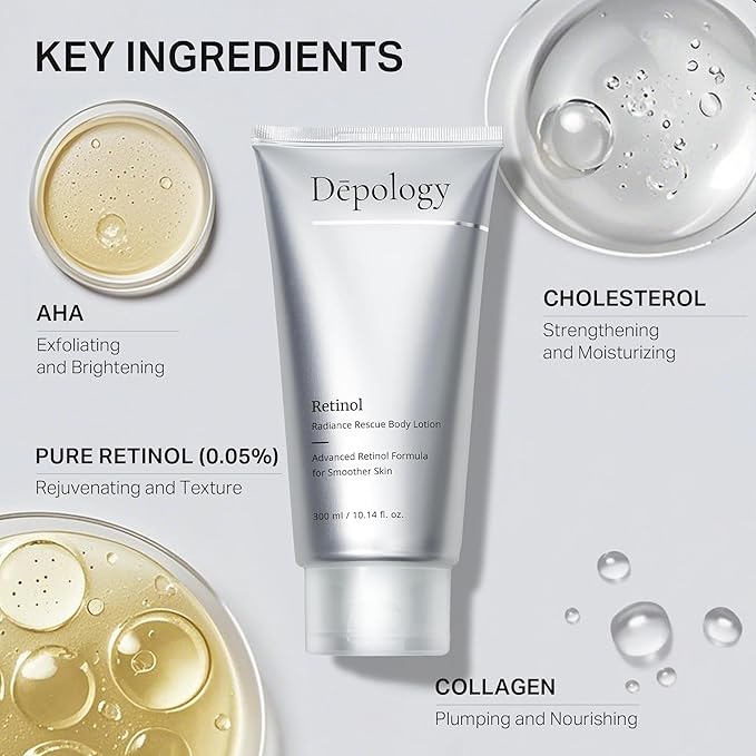 Ultra-Size Firming Retinol Body Lotion for Crepey Skin & Keratosis Pilaris with 0.05% Retinol, AHA, Collagen, Body Cream, Anti Aging Moisturizer 10.14 fl oz-GlimoraGlow