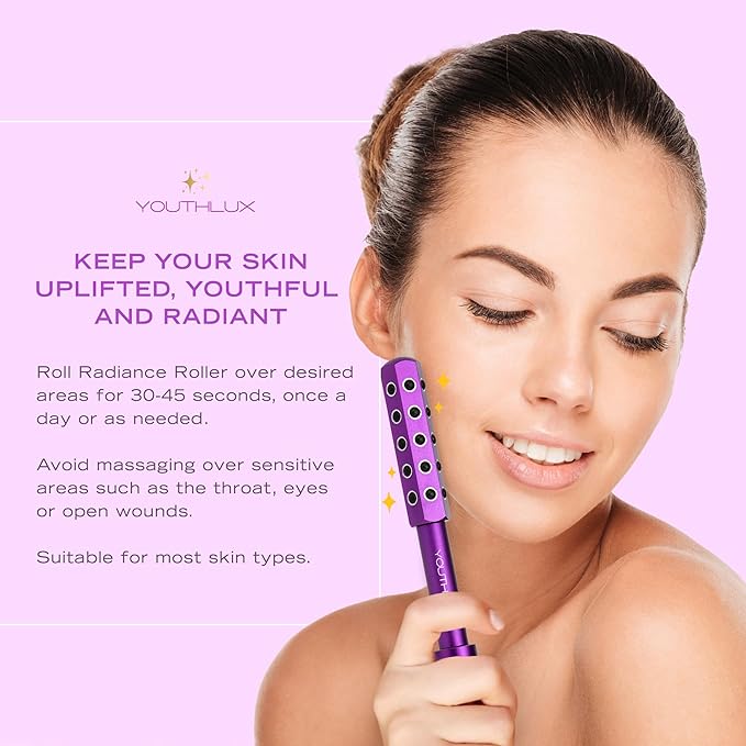 Radiance Roller – Germanium Stone Facial Massage Tool for Lifting, Sculpting, De-Puffing, Glow Boost, Energizing & Cooling Effect (Purple)-GlimoraGlow