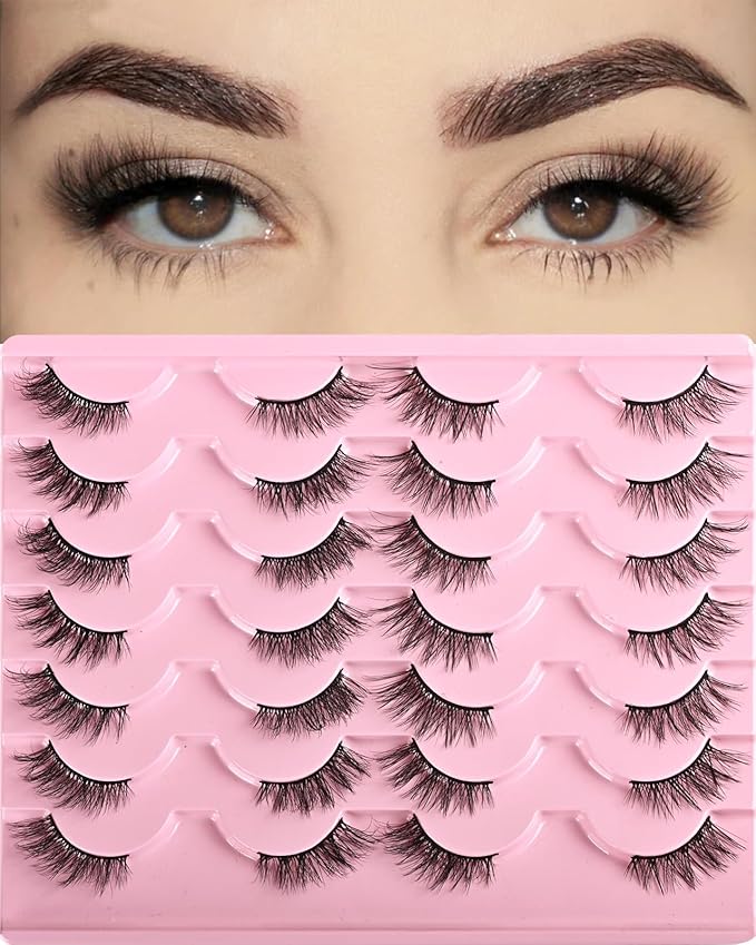 FARRED Half Lashes Natural Look Short Eyelashes Cat Eye Lash Fluffy Natural Lashes Wispy False Eyelash 14 Pairs Faux Mink Strip Eye Lashes Pack for Daily Makeup (F15 | 9-14mm)-GlimoraGlow