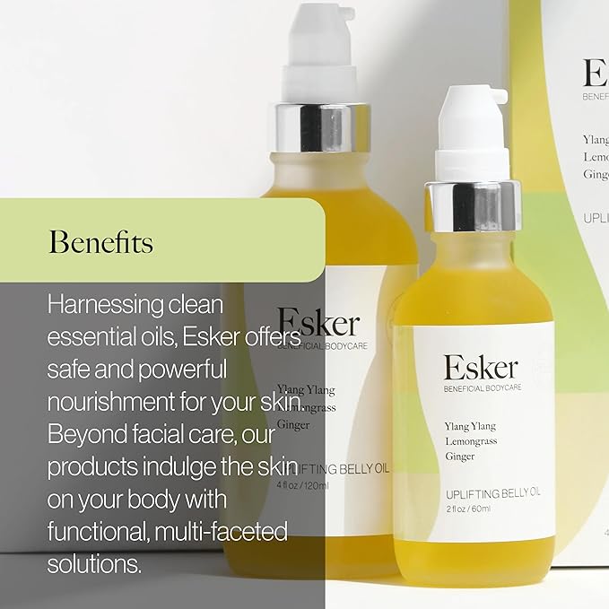 ESKER Natural Uplifting Belly Oil | (4.0oz) | Plant-Based Formulated with Antioxidants Promoting Deep Hydration and Cell Regeneration | Skin Stays Nourished and Resilient During Pregnancy-GlimoraGlow