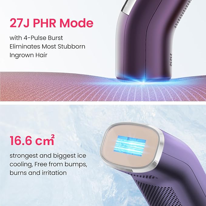 IPL Laser Hair Removal for Women and Men, 2 Lights, 2℃, 16.6 cm² Sapphire Ice Cooling for Sensitive Skin, 4-Pulse Mode for Ingrown Hair, Bikini, Face, Body Permanent Epilator Home Hair Removal Device-GlimoraGlow