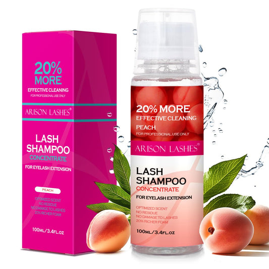 ARISON LASHES Lash Shampoo Concentrate for Lash Extensions 100ML Eyelash Cleanser Concentrate Oil-Free Eyelash Extension Shampoo with Salon Home Care(Peach)-GlimoraGlow