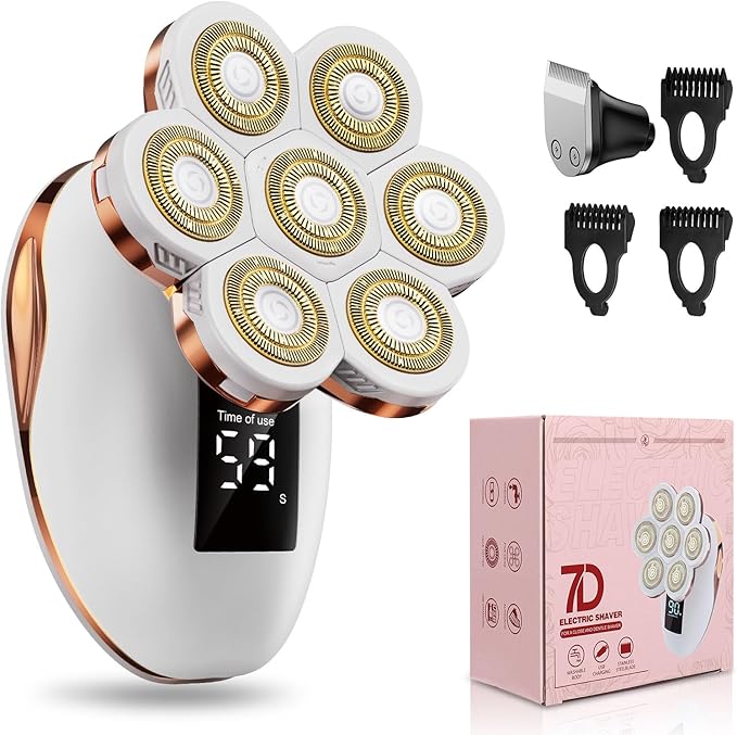 2-in-1 Electric Razors for Women, Wet/Dry 7D Rechargeable Rotary Shaver for Legs, Water Resistant Grooming Kit - Electric Razors for Women, Facial Hair Removal, Bikini Trimmer, Lips - Gentle Hair Remo-GlimoraGlow