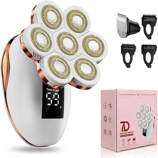 2-in-1 Electric Razors for Women, Wet/Dry 7D Rechargeable Rotary Shaver for Legs, Water Resistant Grooming Kit - Electric Razors for Women, Facial Hair Removal, Bikini Trimmer, Lips - Gentle Hair Remo-GlimoraGlow