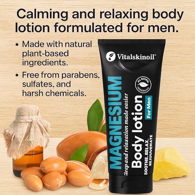 Magnesium Glycinate Body Lotion, Body Butter Cream for Men. Cologne Scented, 5.29 oz, Sleep Easy Formula-GlimoraGlow