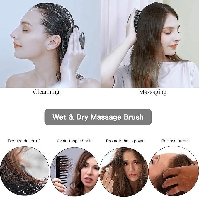 INNERNEED Scalp Massager Shampoo Brush, Wet & Dry Manual Scalp Care Head Scrubber Hair Washing, Soft Silicone Bristles, for Hair Growth, Dandruff Removal (Black+Pink)-GlimoraGlow