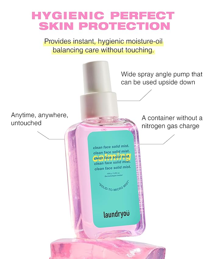 Clean Face Solid Mist - Calming, Hydrating, and Moisturizing Gel-To-Mist Dermatologist Tested Hypoallergenic Facial Spray for Redness Relief and Soothing Irritated Skin - (3.38 fl. oz.)-GlimoraGlow