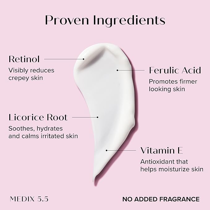 MEDIX Fragrance Free Retinol Body Lotion Crepey Skin Care Treatment | Firming Body & Face Moisturizer | Anti Aging Retinol Cream For Face Targets Loose Crepe Skin, Wrinkles, & Fine Lines, 15 Fl Oz-GlimoraGlow