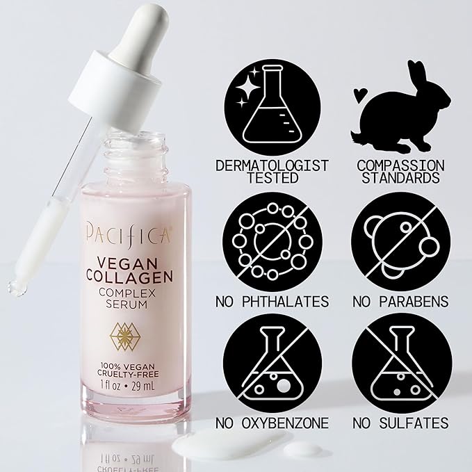 Pacifica Vegan Collagen Complex Face Serum Anti Aging Hydrating Serum w/Hyaluronic Acid for Plumping & Firming Collagen Boosting Facial Serum for Fine Lines & Wrinkles Clean Dermatologist Tested-GlimoraGlow