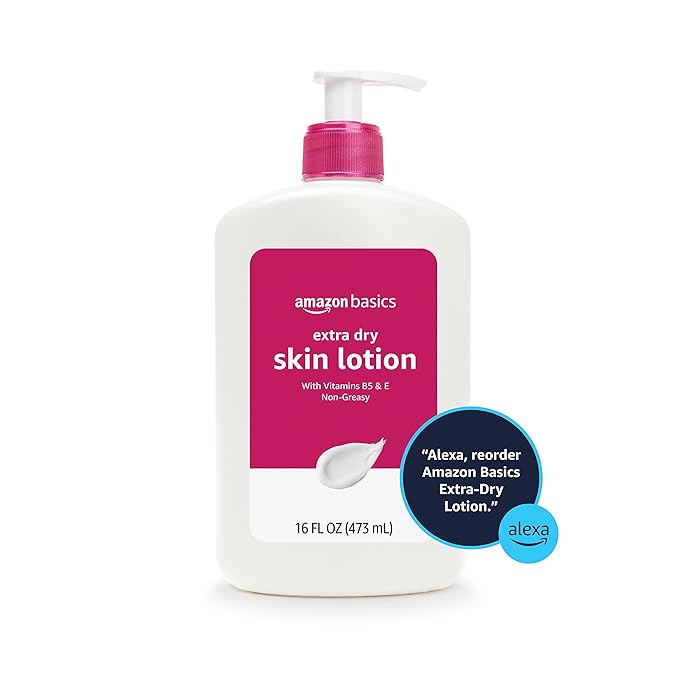 Amazon Basics Body Lotion for Extra-Dry Skin with Vitamins B5 & E, Clean Scent, 16 fl oz, Pack of 3 (Previously Solimo)-GlimoraGlow