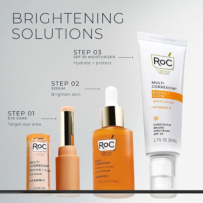 RoC Multi Correxion Revive + Glow Vitamin C Sunscreen Broad Spectrum SPF 30 Face Moisturizer (1.7 oz) with Retinol Eye Cream Packette-GlimoraGlow