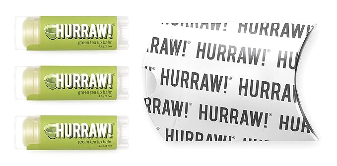 Hurraw! Green Tea Lip Balm, 3 Pack: Organic, Certified Vegan, Cruelty and Gluten Free. Non-GMO, 100% Natural Ingredients. Bee, Shea, Soy and Palm Free. Made in USA-GlimoraGlow