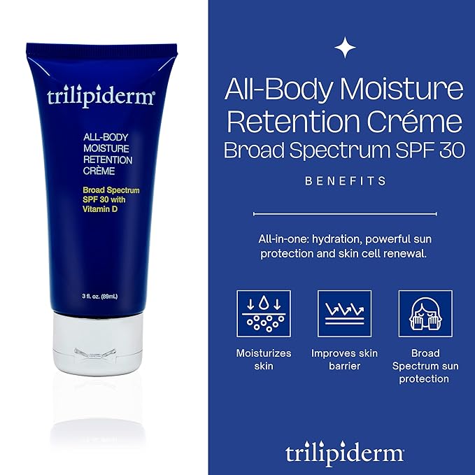 Trilipiderm All-Body Moisture Retention Crème with SPF 30, Vitamin D - 3oz Travel Size Sunscreen-GlimoraGlow