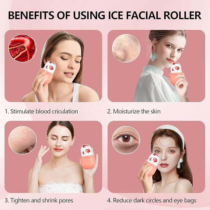 Ice Roller for Face and Eye, Silicone Ice Facial Roller Ice Holder, Face Ice Mold Skin Care, Face Icers Reusable Ice Cube Roller for Shrink Pores Anti Wrinkle Reduce Puffiness, Pink-GlimoraGlow