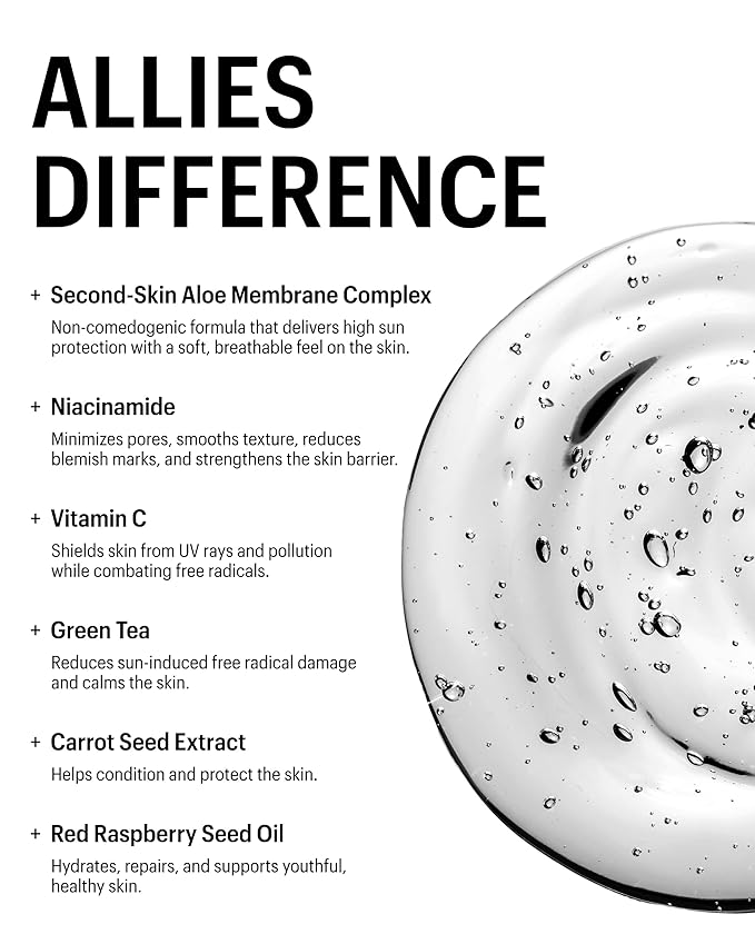 Allies of Skin Daily Face Sunscreen SPF 50 | Zero White Cast Lightweight Gel Formula | Dermatologist Tested Under Makeup Primer| Water-Resistant & PA++++ Broad Spectrum UVA/UVB (1.7 oz)-GlimoraGlow