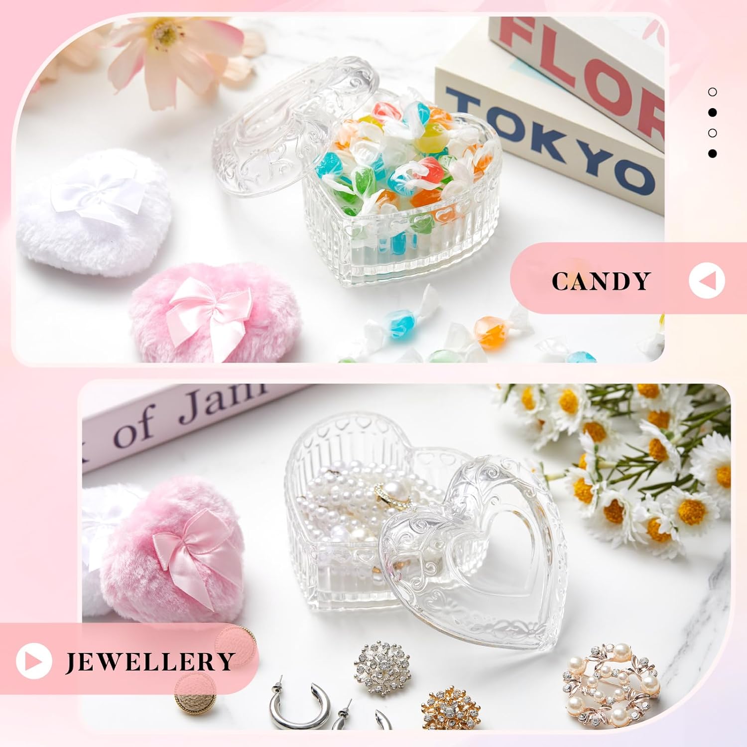 Tioncy 3 Pcs Large Body Powder Puff and Powder Container with Puff Crystal Container Soft Washable Reusable Velour Face Body Glitter Wet Dry Makeup Heart (Clear)-GlimoraGlow